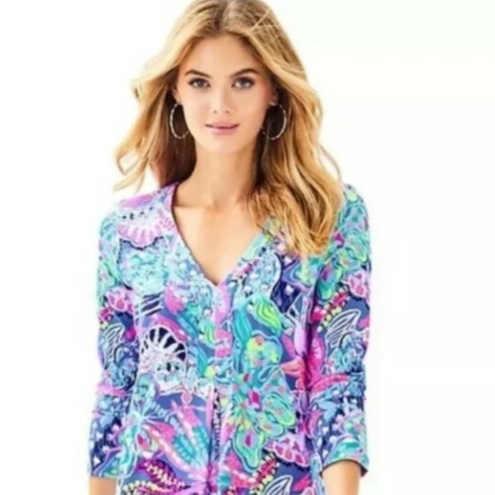 Lily Pulitzer Amina Fantasy Garden Cotton Tunic Top